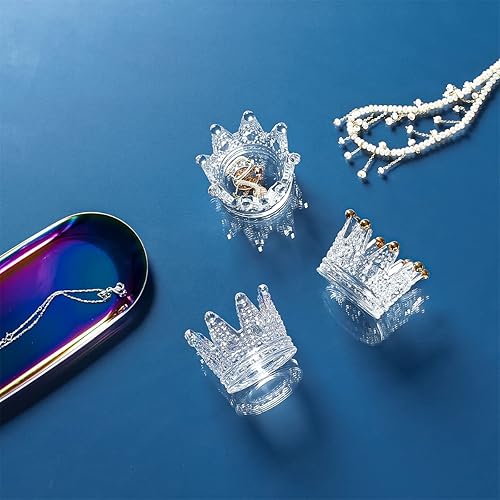 Miniatura 8 de Juego de 3 portavelas de cristal con forma de corona, esponja de maquillaje, licuadora, estante de almacenamiento, joyería para relojes, decoración