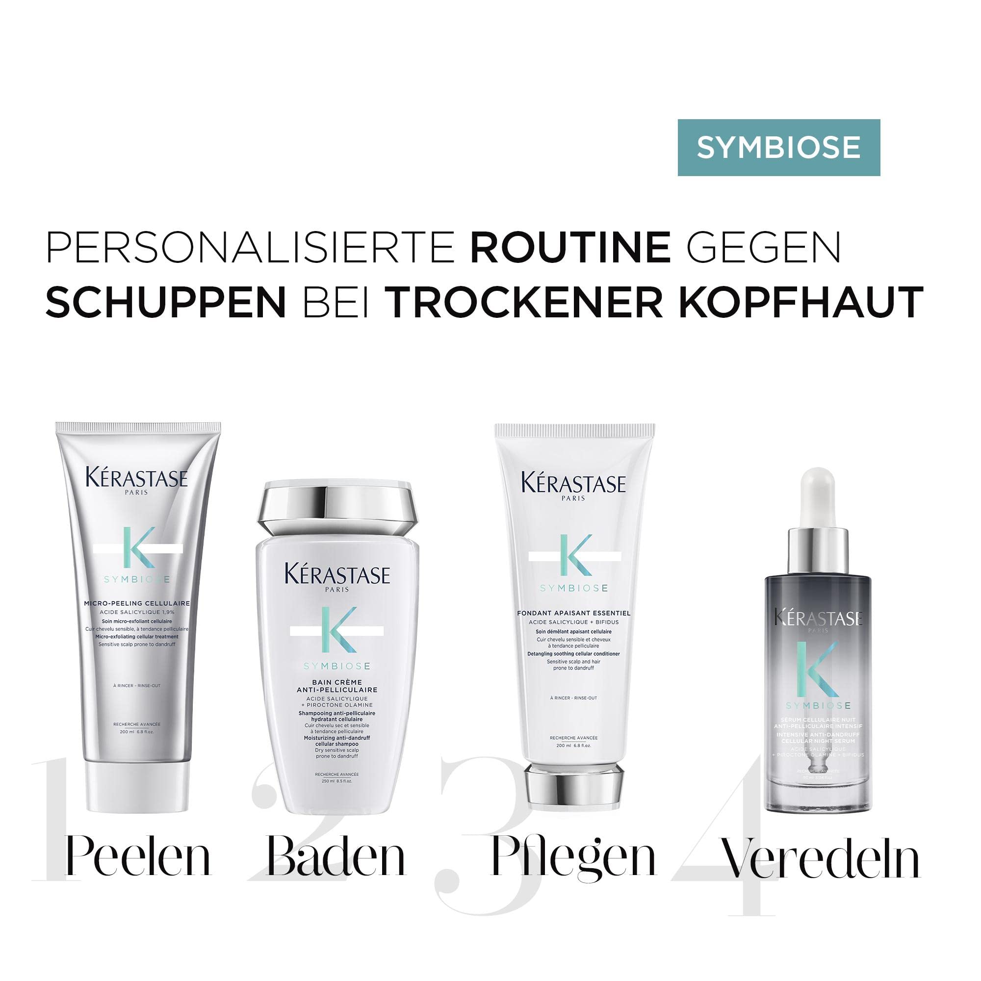 Kérastase Symbiose, Feuchtigkeitsspendendes Anti-Schuppen Shampoo, Für trockene und empfindliche Kopfhaut, Ohne Sulfate und Silikone, Bain Crème Anti-Pelliculaire, 250 ml