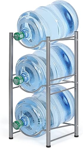 ETELI Water Cooler Jug Rack 3 Tier Water Storage Rack 5 Gallon Water Bottle Holder for 3 Bottles Detachable Heavy Duty Water Bottle Cabby Rack Silver