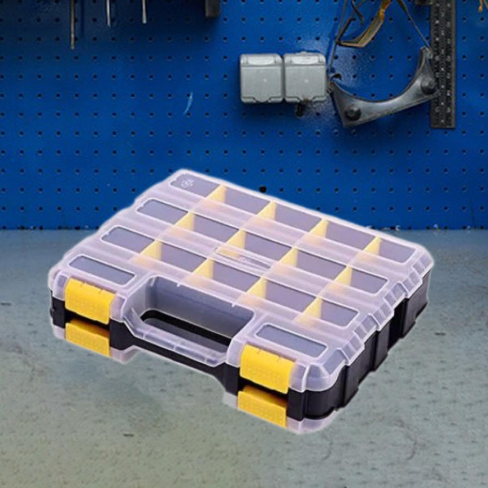 Caja Organizadora de Tornillos Doble Cara con Divisores Móviles Caja Portátil para Tornillos Tuercas Clavos Piezas Pequeñas Adecuada para Trabajo en T, Amarillo
