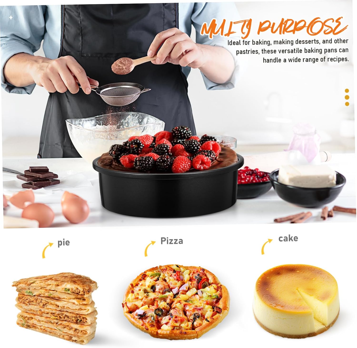 STOBAZA 3pcs Deep Round Cake Pans with Parchment Paper Versatile Baking for Home Bakers Nonstick Cake Tins for Easy Release and Cleanup