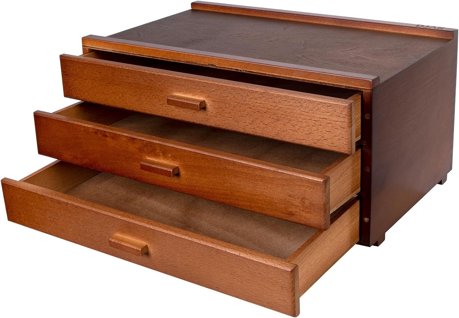 DJAR 3-Drawer Art Supply Storage Box, Solid Beech Wood Organizer for Pastels, Pencils & Brushes, Portable Art Tool Box for Artists, Walnut