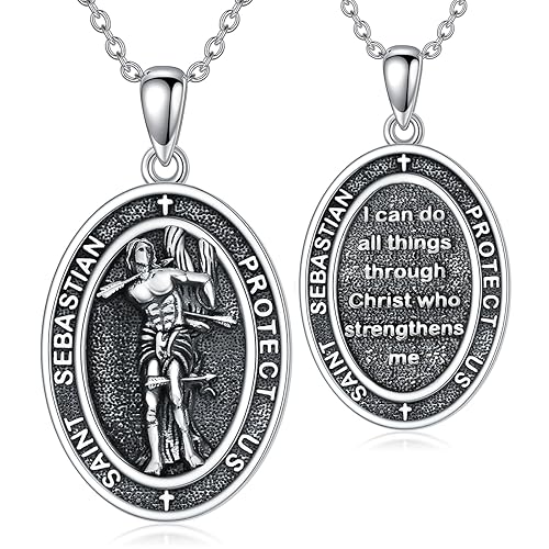 PELOVNY S925 Sterling Silver Amulet Necklace St Michael/Saint Christopher/Compass/Wolf Necklace
