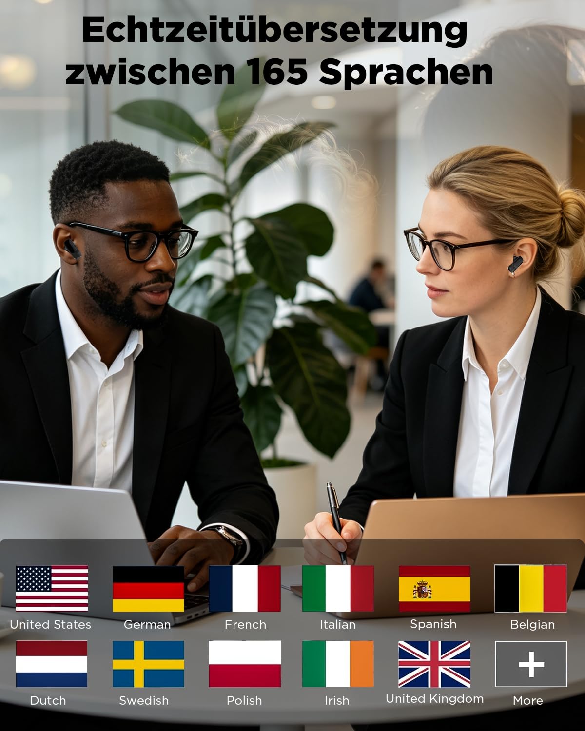 NE72 KI-Übersetzungskopfhörer mit eigenständigem Übersetzer im Ladecase, ohne Smartphone. 7 Modi & 165 Sprachen per App, Bluetooth 6.0, Echtzeit-Übersetzung für Reisen, Business & Sprachenlernen.