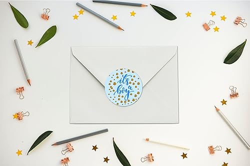 Miniatura 3 de 40 calcomanías azules Oh Baby It's a Boy, etiquetas brillantes redondas grandes de 2 pulgadas, para baby shower, ideales para recuerdos de fiesta,