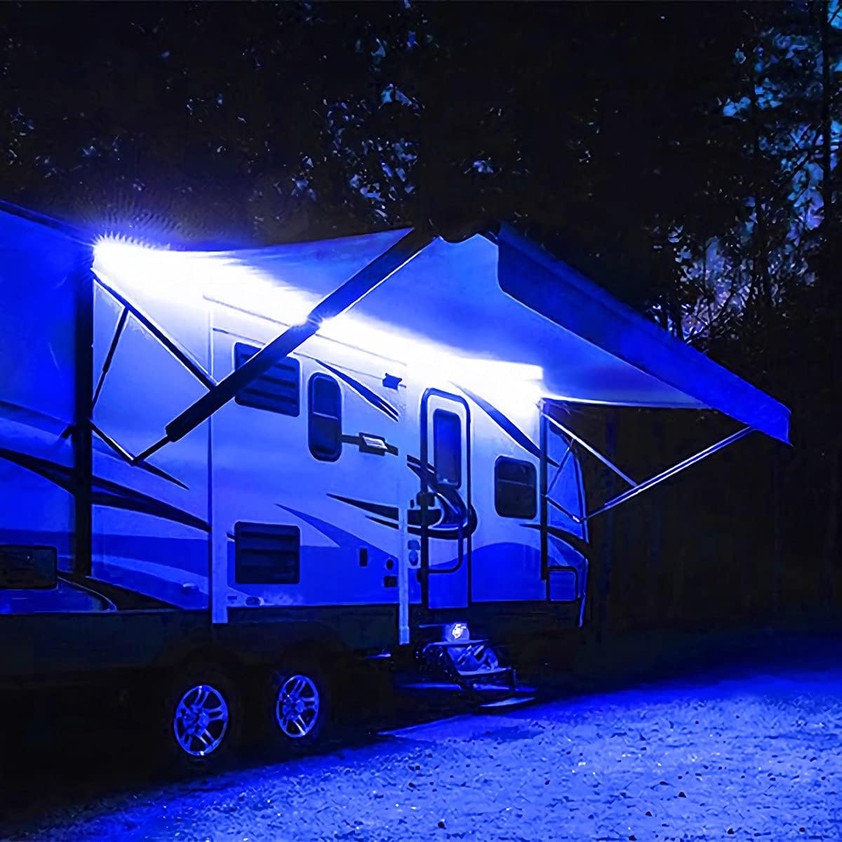 RV Awning Lights, 12V 16.4FT Blue Camping Awning Lights, Motorhome Travel Trailer Food Trucks Van Waterproof Canopy Led Strip Lighting, RV Exterior Underglow Light