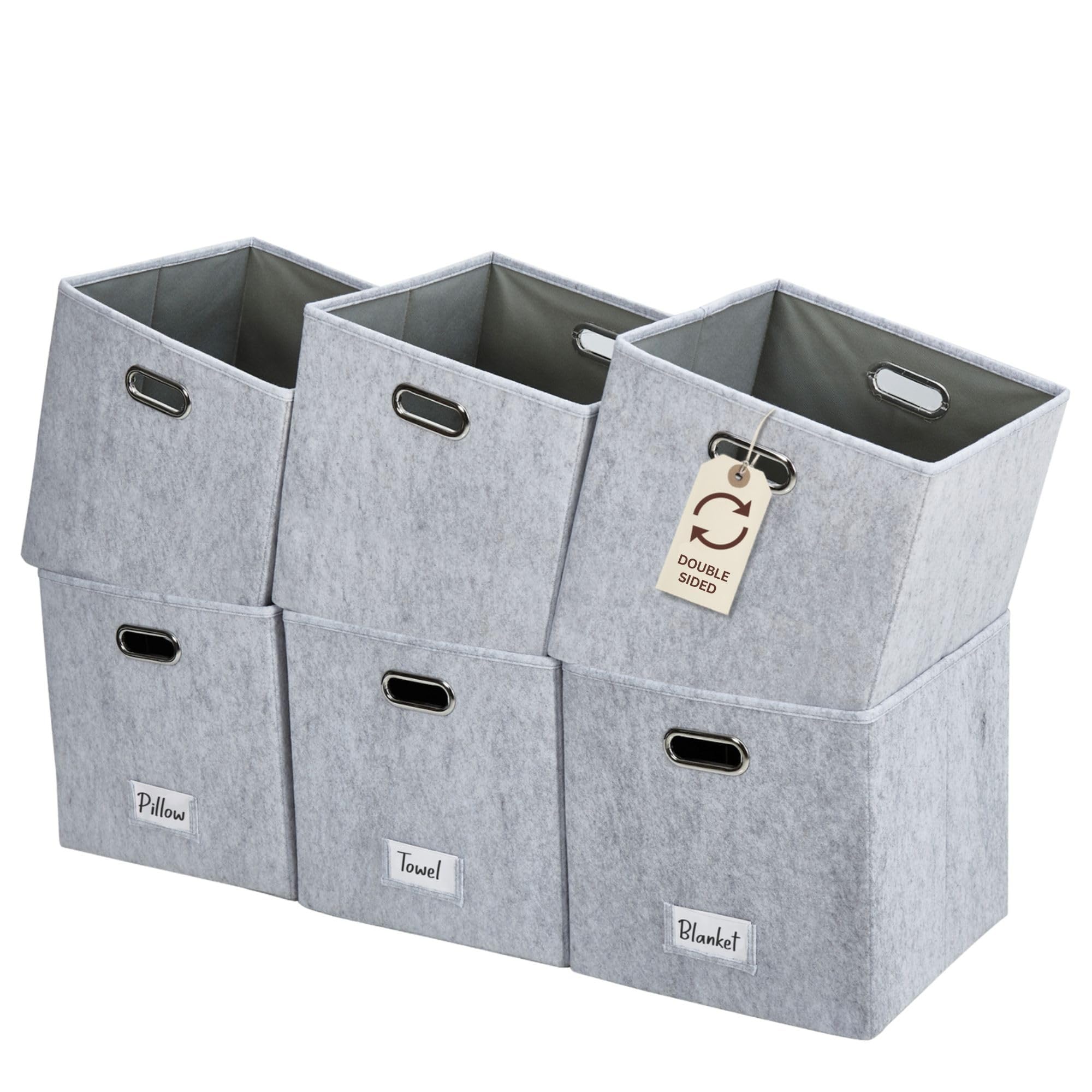 DECOMOMO Storage Baskets | Storage Boxes Fabric Organiser Storage for Wardrobe, Toys, Shelves, Office, Home & Nursery (Large Grey and White 15 x 11 x 9.5 – Set of 3) — view 28