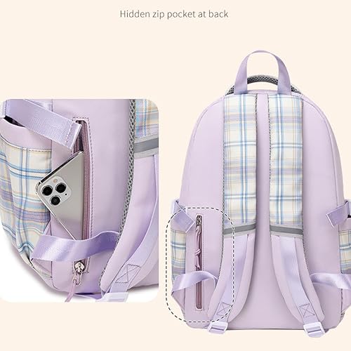 Miniatura 5 de Mochila japonesa Kawaii para mujeres y niñas, mochila estética linda con colgante rosa, mochila escolar duradera a la moda para niñas (púrpura)