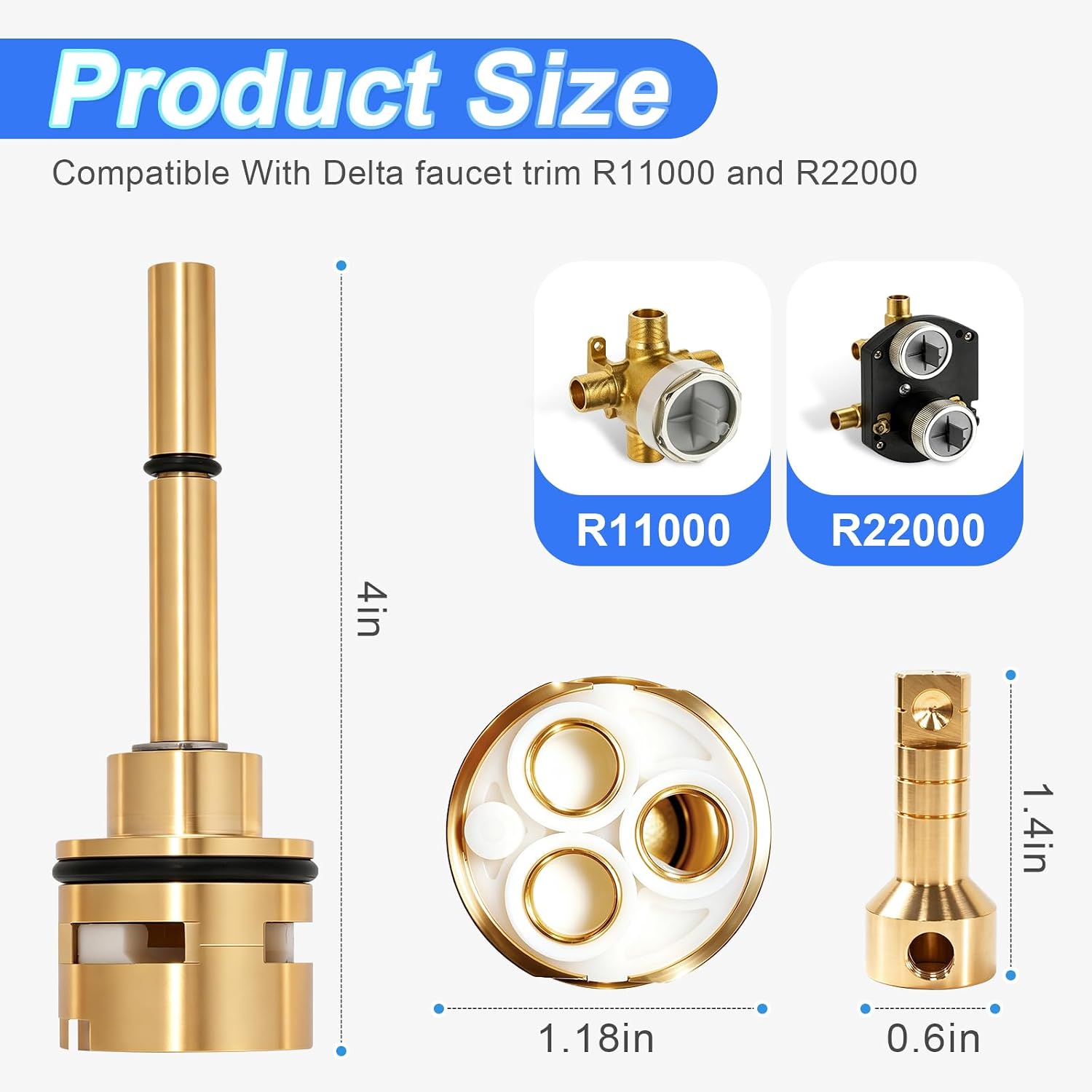 RP51918 3 Setting Shower Diverter Cartridge Replacement Kit, Compatible with Delta R11000 R22000 Diverter Valve, 3 Way Diverter Cartridge Repair Kit, 2 Individual Positions,1 Shared Position, Brass