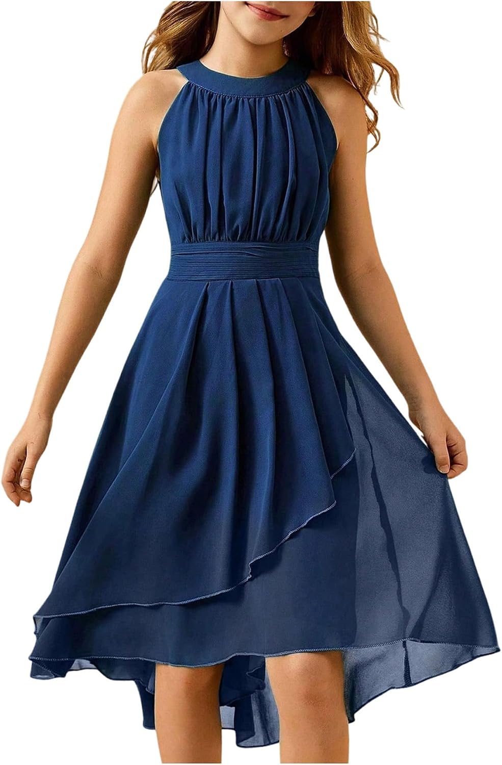 SHENHE Girl's Halter Neck Midi Dress Chiffon A Line Flowy Junior Bridesmaid Wedding Guest Dress