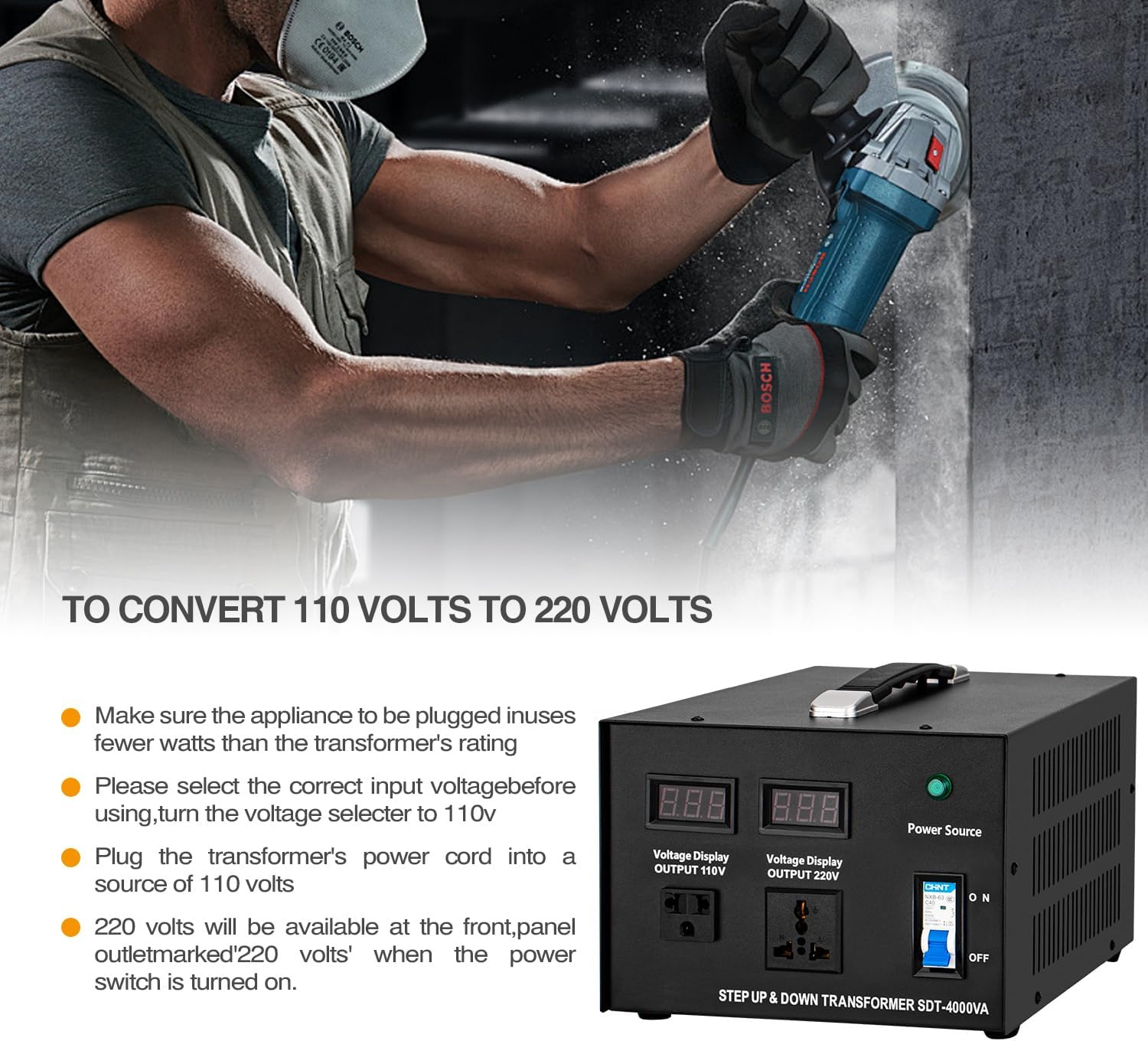 Voltage Converter Transformer 110V to 220V/220V to 110V International Universal Voltage Converter US to Europe Power Strip Plug Transformer Step Down Outlet Converter (4000W)