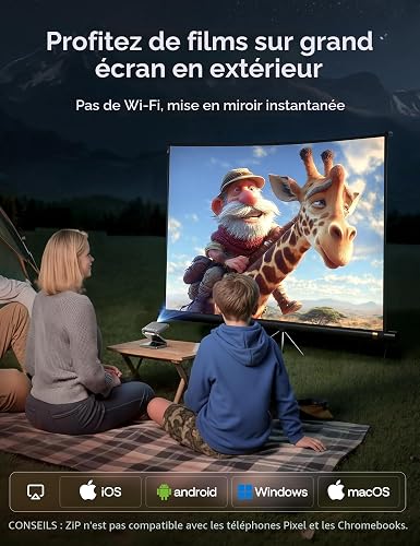 Aurzen Zip Tri-Fold Mini vidéoprojecteur avec Batterie 4K Prise en Charge Smart Vidéoprojecteur Petit projecteur Portable Extérieur Home Cinéma Mise au Point Automatique & Correction trapézoïdale - 3