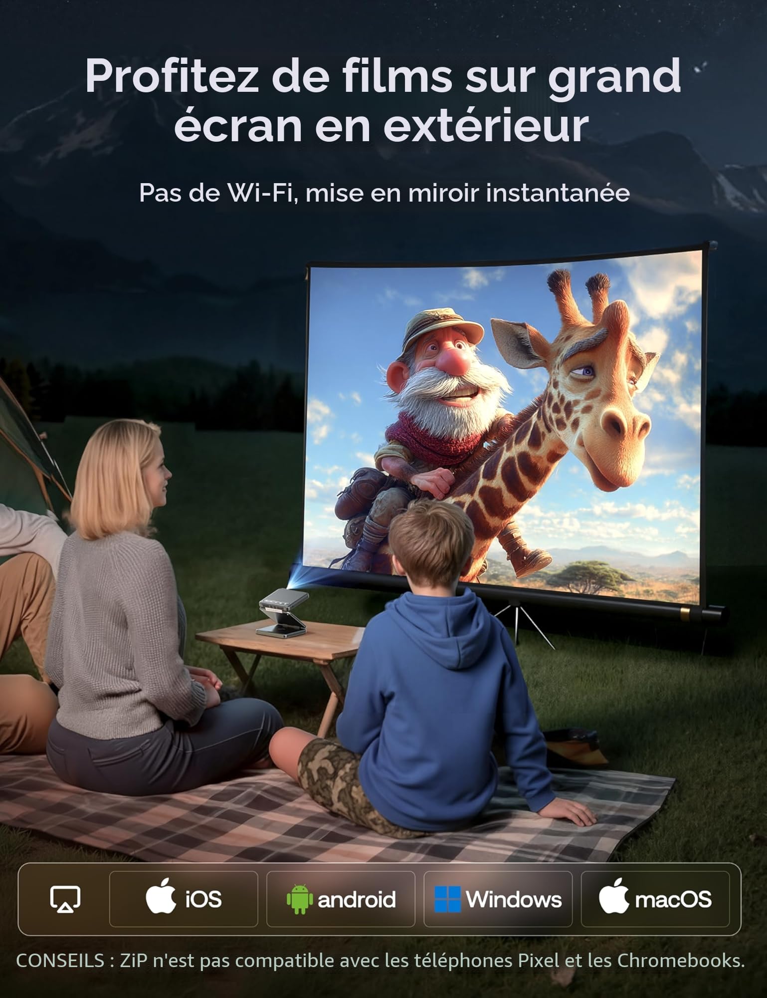 Aurzen Zip Tri-Fold Mini Vidéoprojecteur Portable avec Batterie, Gris