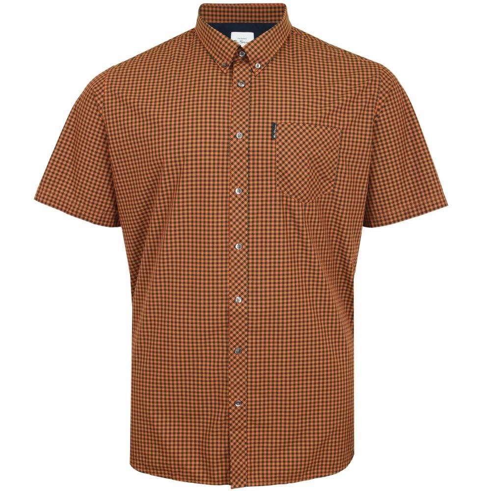 Ben Sherman Men's Mustard Short Sleeve Signature Core Gingham Shirt In 3XL