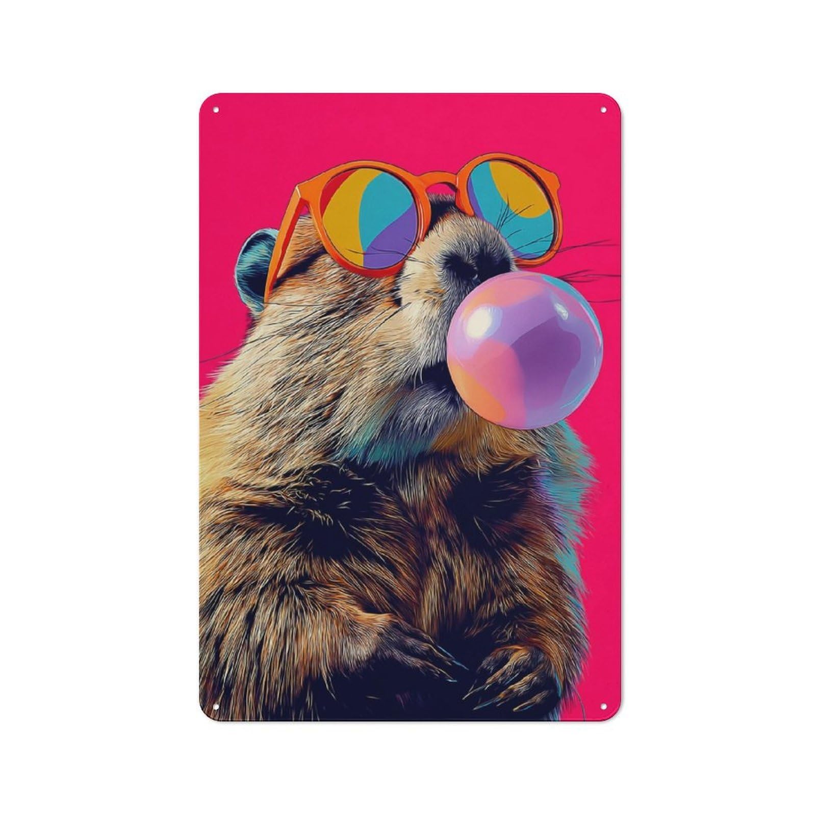 Junmoney Groundhog With Sunglasses Blowing Bubble Gum Tin Wall Plaque 30X20cm With For Home Bar Wall, For Hosts Who Enjoy Retro Interiors