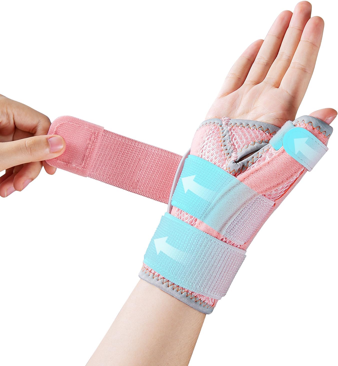 CURECARE New Upgraded Thumb Splint for Right & Left Hand, Reversible Thumb Brace for Arthritis Pain and Support, Thumb Stabilizer for Sprains, Tendonitis Relief, One Size Fits Any Hand (Pink)