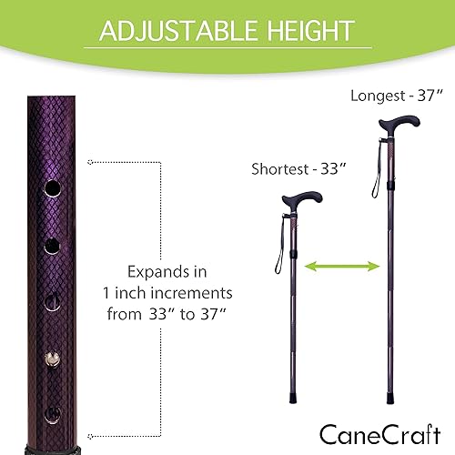 Miniatura 7 de CaneCraft Bastón plegable de fibra de carbono para hombres y mujeres, ultra ligero, plegable y ajustable en altura