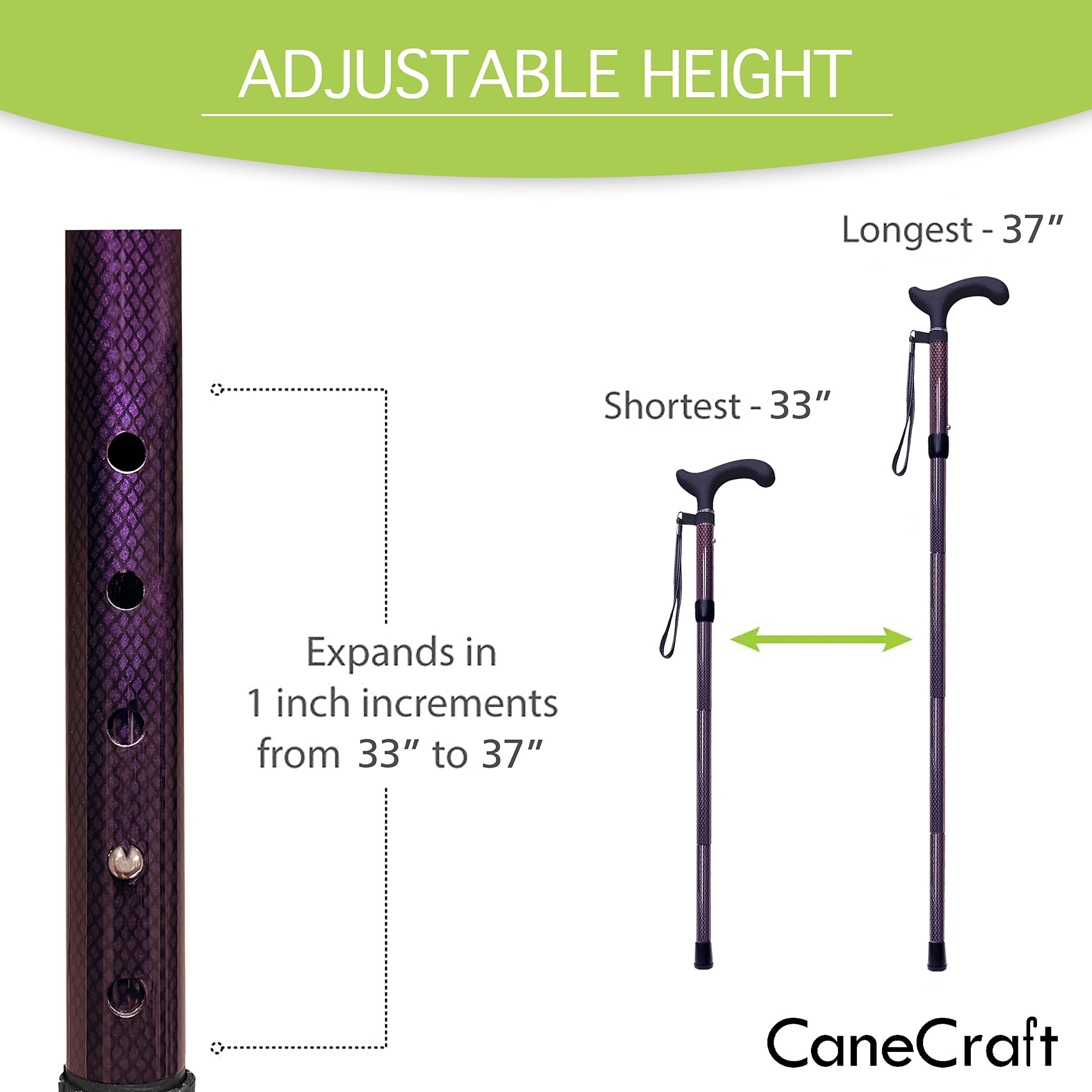 Bastón Plegable de Fibra de Carbono, Bastones para Caminar, Ultraligero, Plegable y Ajustable en Altura para Hombres y Mujeres, Color Morado