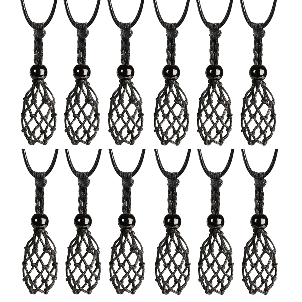 12 PCS Crystal Cage Necklace Holder Necklace Cord Empty Stone Holder Replacement Wax Rope with Adjustable Length(Style 1)