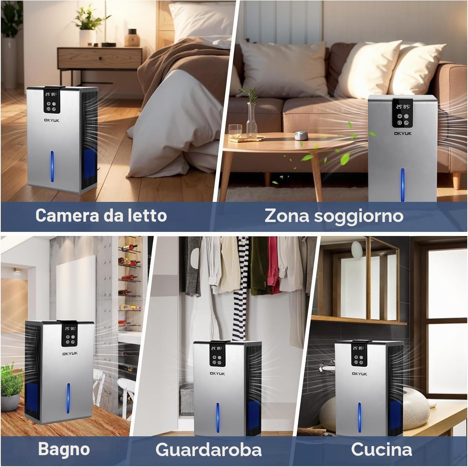 Deumidificatore, 2800 ml, deumidificatore elettrico per casa con spegnimento automatico, luce LED a 7 colori, ideale per camper, bagno, camera da letto, cantina