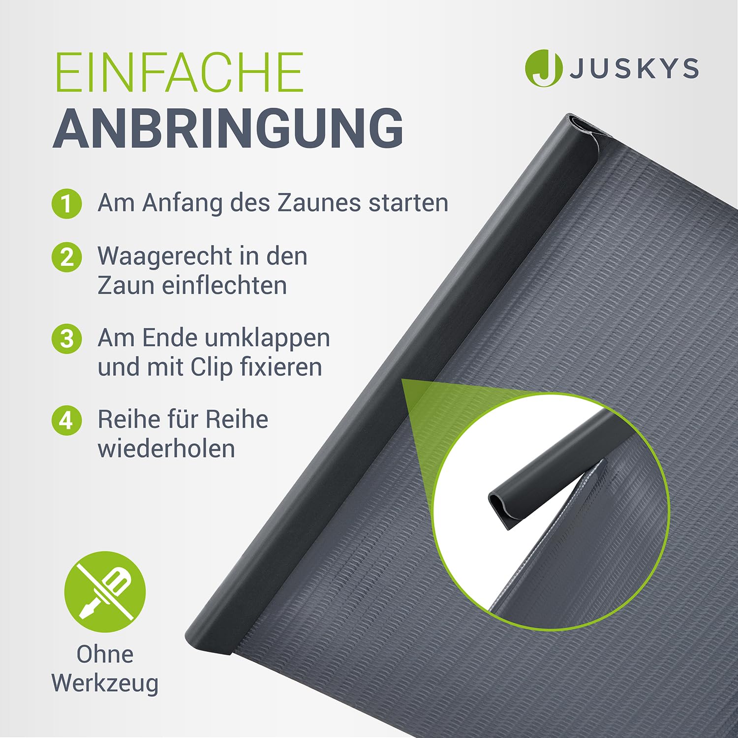 Juskys Sichtschutzstreifen für Doppelstabmatten 4er Set Anthrazit 35m x 19cm inkl. 30 Clips