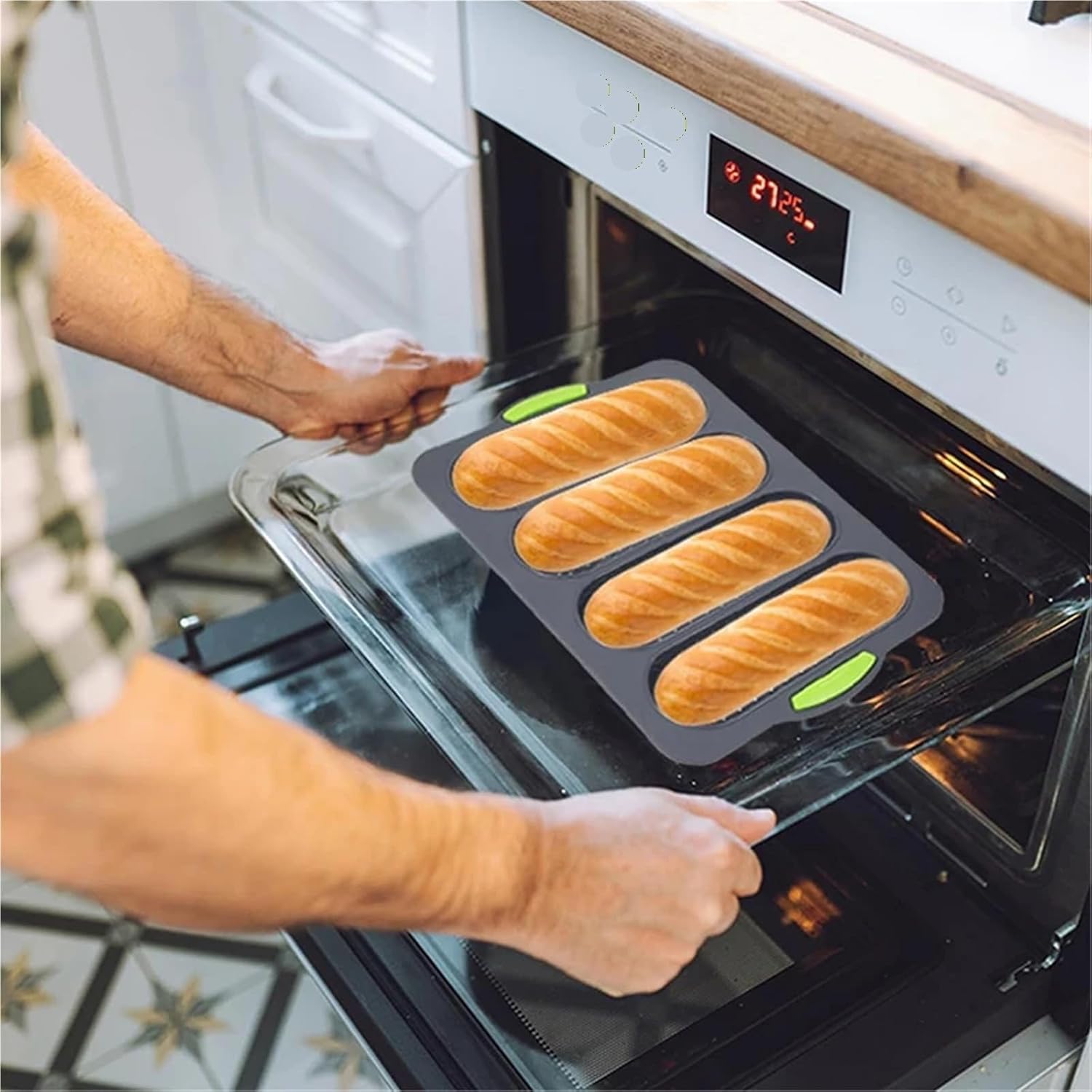 Compatible for LMETJMA Silicone 4-Hole Non-Stick Baguette Bread Baking Pan for Hotdog & French Bread JT368(Green)
