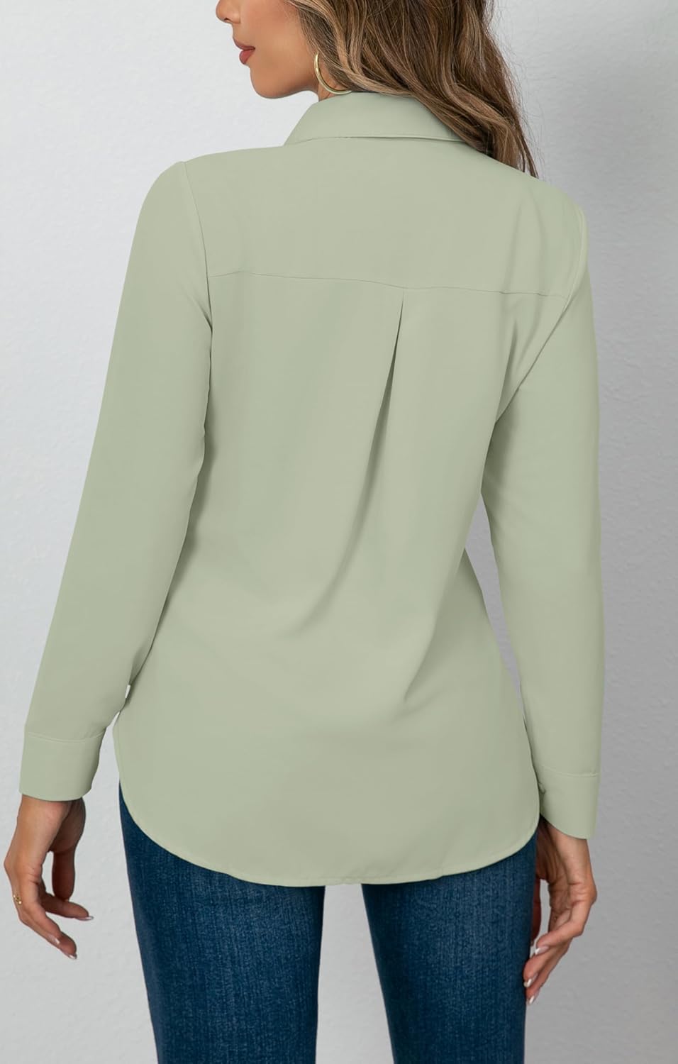 OMSJ Women's Button Down Shirts Casual Long Sleeve Stylish V Neck Solid Work Business Blouses Tops with Pocket - Image 5