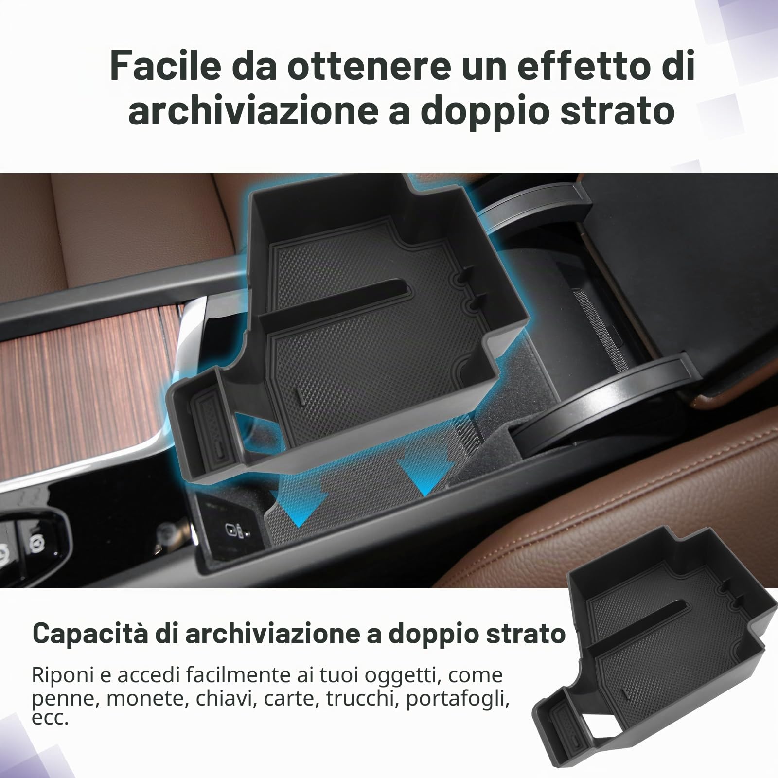 LUWU Compatibile con Volvo XC60 XC90 V60 S60 V90 S90 2018-2025 2026 Console Centrale Portaoggetti Bracciolo Organizer Vassoio Portaoggetti XC60 XC90 V60 S60 V90 S90 Accessori
