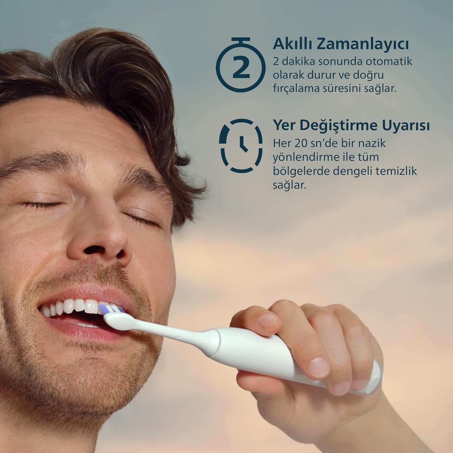 Philips Sonicare 6100 HX7400/06 Cepillo de dientes eléctrico, 62000 movimientos/min, 2 modos, 3 niveles de intensidad, temporizador, recordatorio BrushSync, alerta de presión, 1 cabeza, blanco