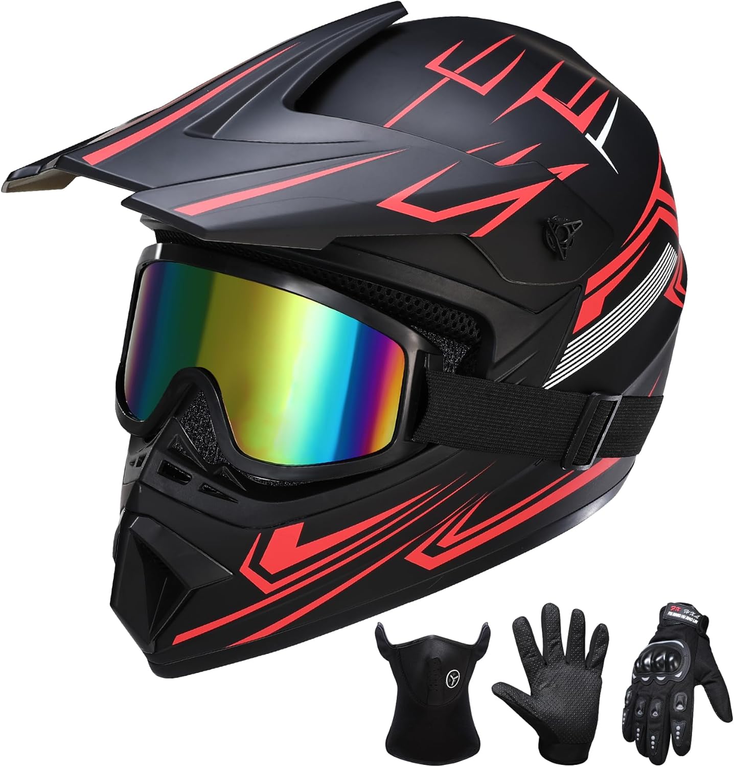 Oryxearth Dirt Bike Helmet with DOT Certified, Adult Off-Road Motorcycle Helmet with Goggles, Gloves & Mask with M/L Size (Red, Purple, Green, Blue), ATV Motocross Helmet with Sun Visor & Ventilation