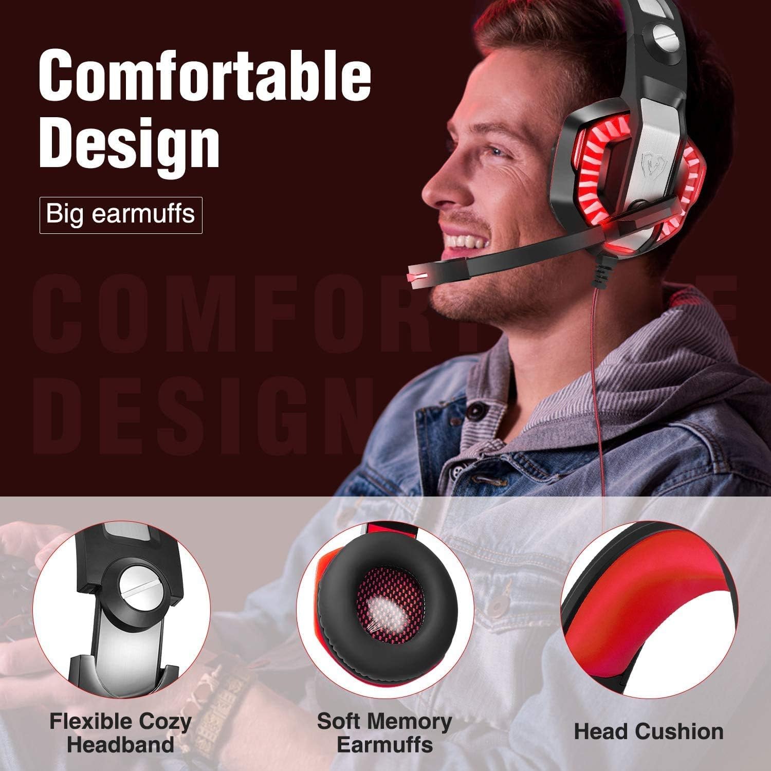 Suреr Sаlе 🛒 ENVEL Gaming Headset for PS4 with Mic,PC,Xbox One,Laptop,Surround Sound Over Ear Noise Cancelling Headphone with LED Lights Volume Control for Smartphone,Computer,Nintendo Switch(Black&Red) Nеw Arrіvаlѕ ENVEL Gaming Headset for PS4 with Mic,PC,Xbox One,Laptop,Surround Sound Over Ear Noise Cancelling Headphone with LED Lights Volume Control for Smartphone,Computer,Nintendo Switch(Black&Red)