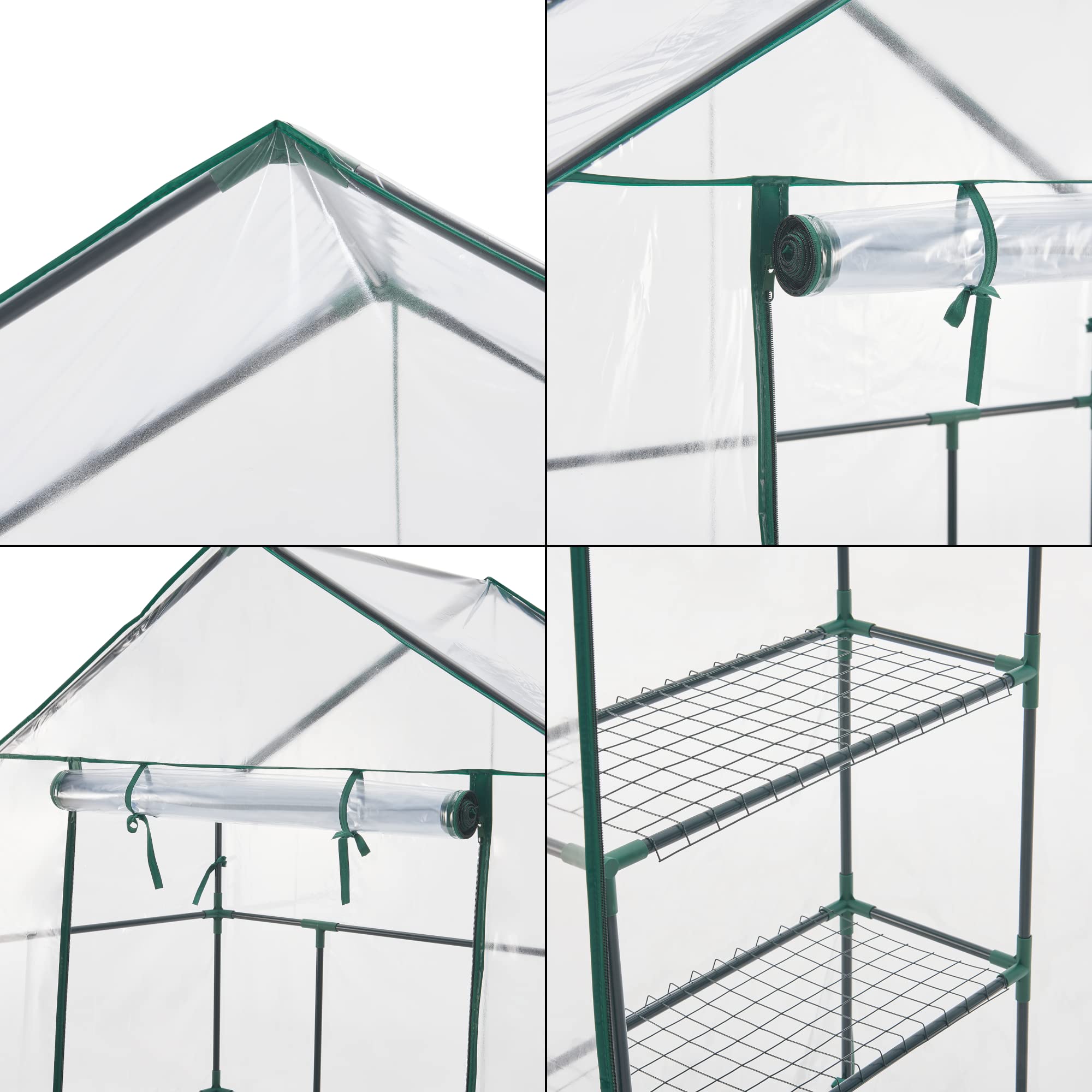 [en.casa] Serra da Giardino con Scaffali a 4 Ripiani Struttura in Acciaio Copertura in PVC Trasparente Porta con Chiusura a Zip Serra a Casetta per Piante Orto 195x140x73 cm