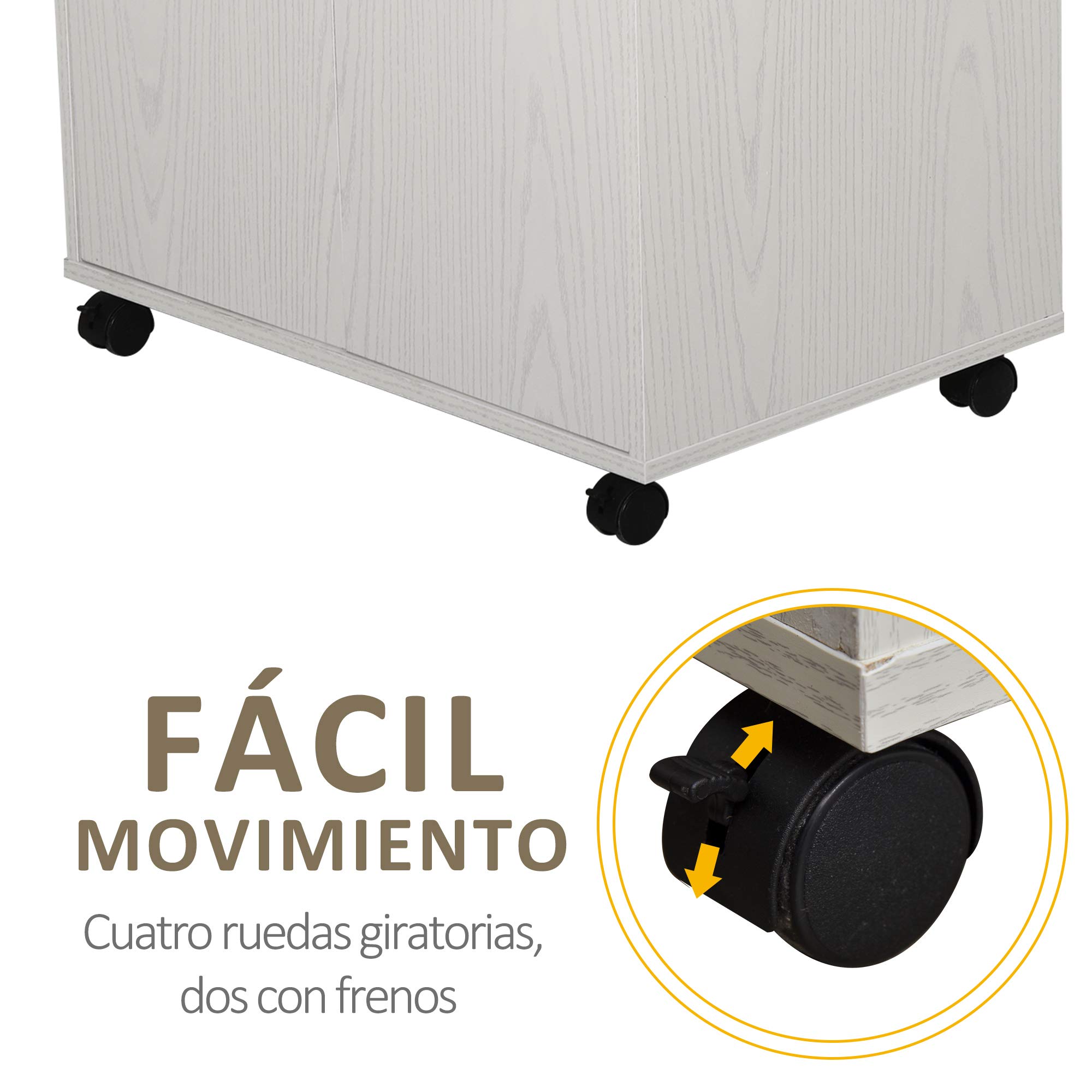 HOMCOM Aparador Auxiliar para Microondas con Ruedas 60,4x40,3x97 cm Blanco | Armario Bajo de Cocina, Armario de 2 Puertas, Estante Ajustable, Carga 70 kg