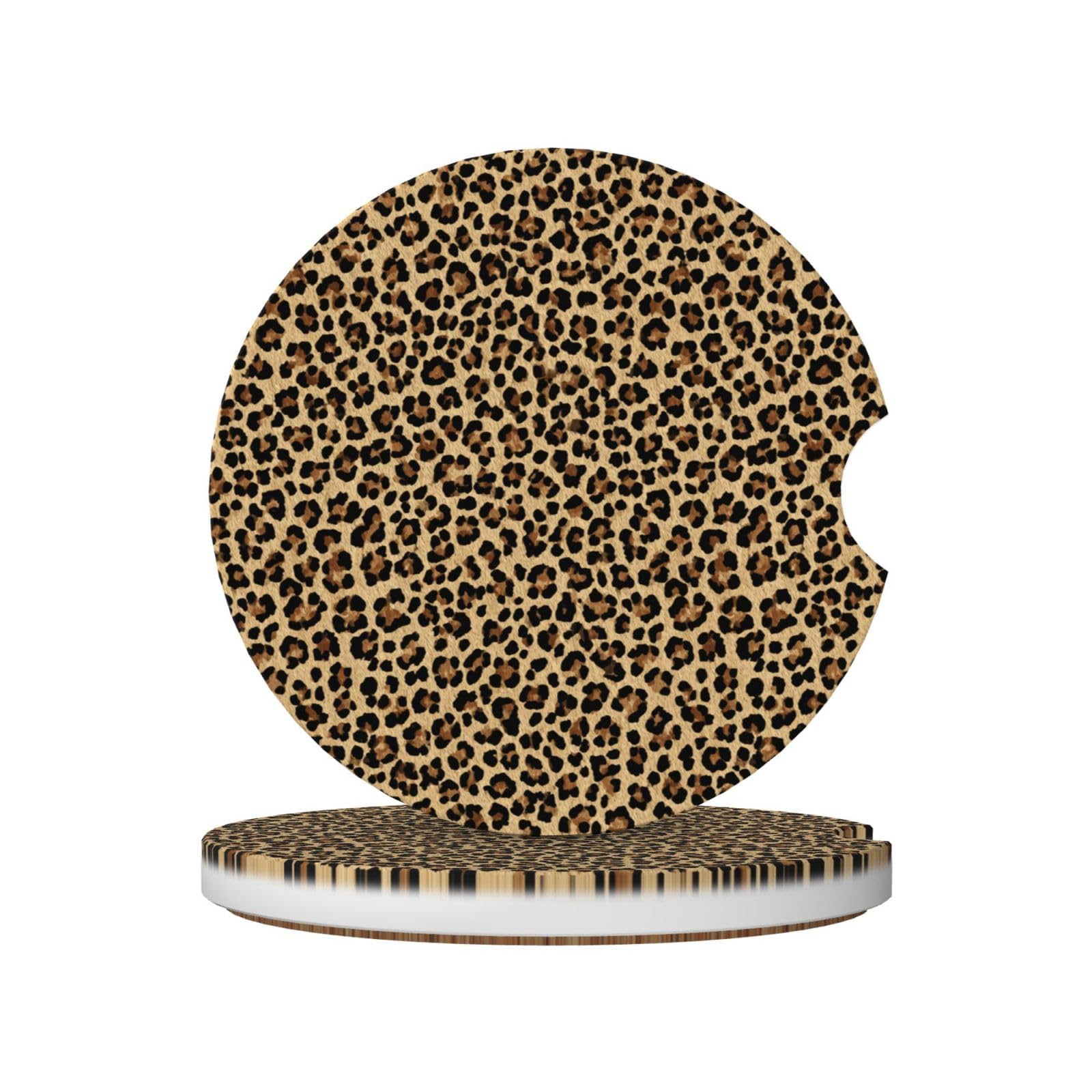 Leopard Print Pattern Dark Brown Ceramic Coasters,2pcs