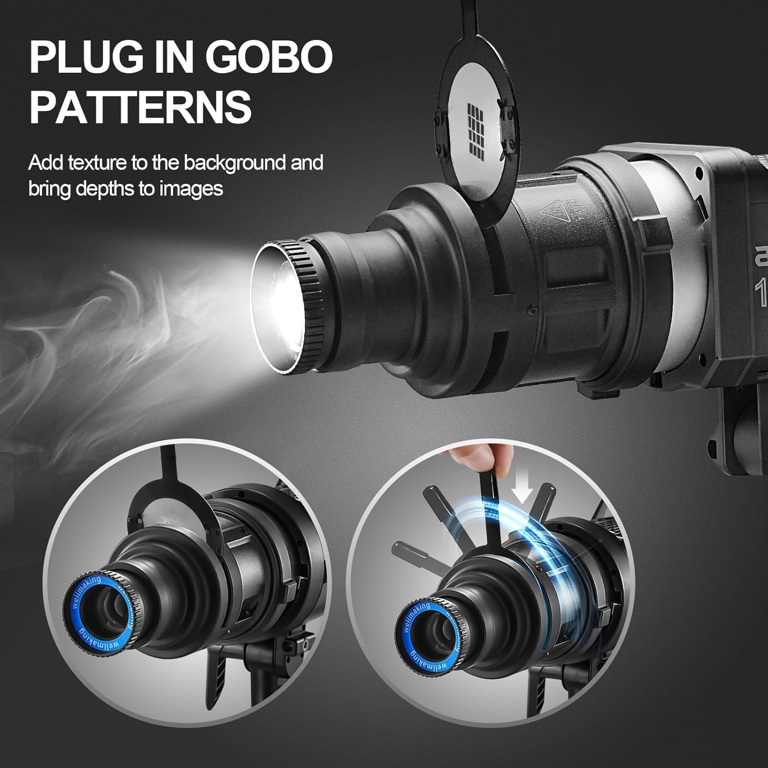 WELLMAKING S80LED Bowens Mount Snoot ottico per luci LED: 90% di uscita più luminosa, obiettivo di messa a fuoco regolabile a 38°, immagini ultra nitide per fotografia/video in studio, controllo