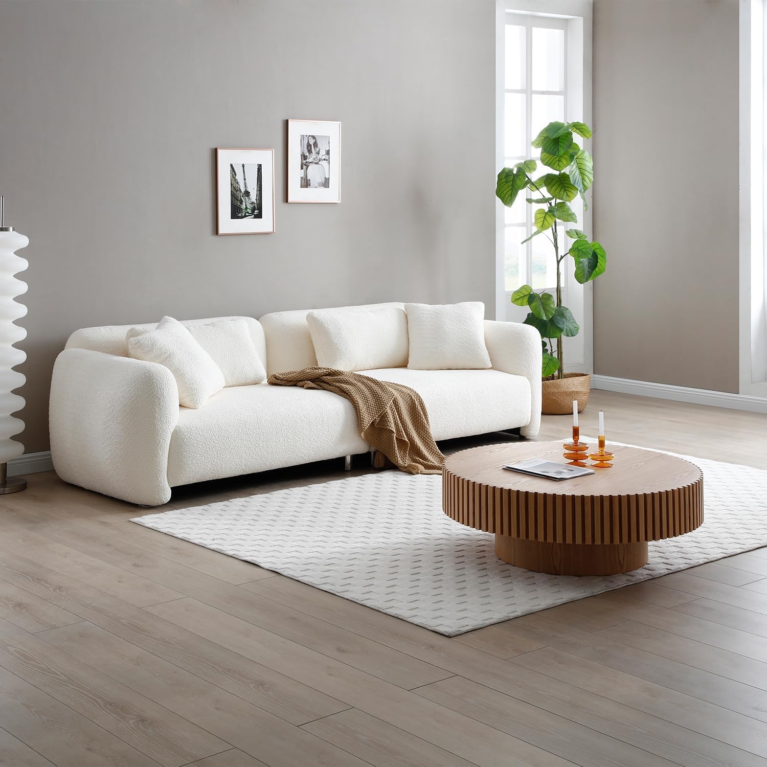 Round Coffee Table for Living Room Contemporary Wood Circle Fluted Coffee Table for Apartment, Easy Assembly ø31.49'', Wood Oak