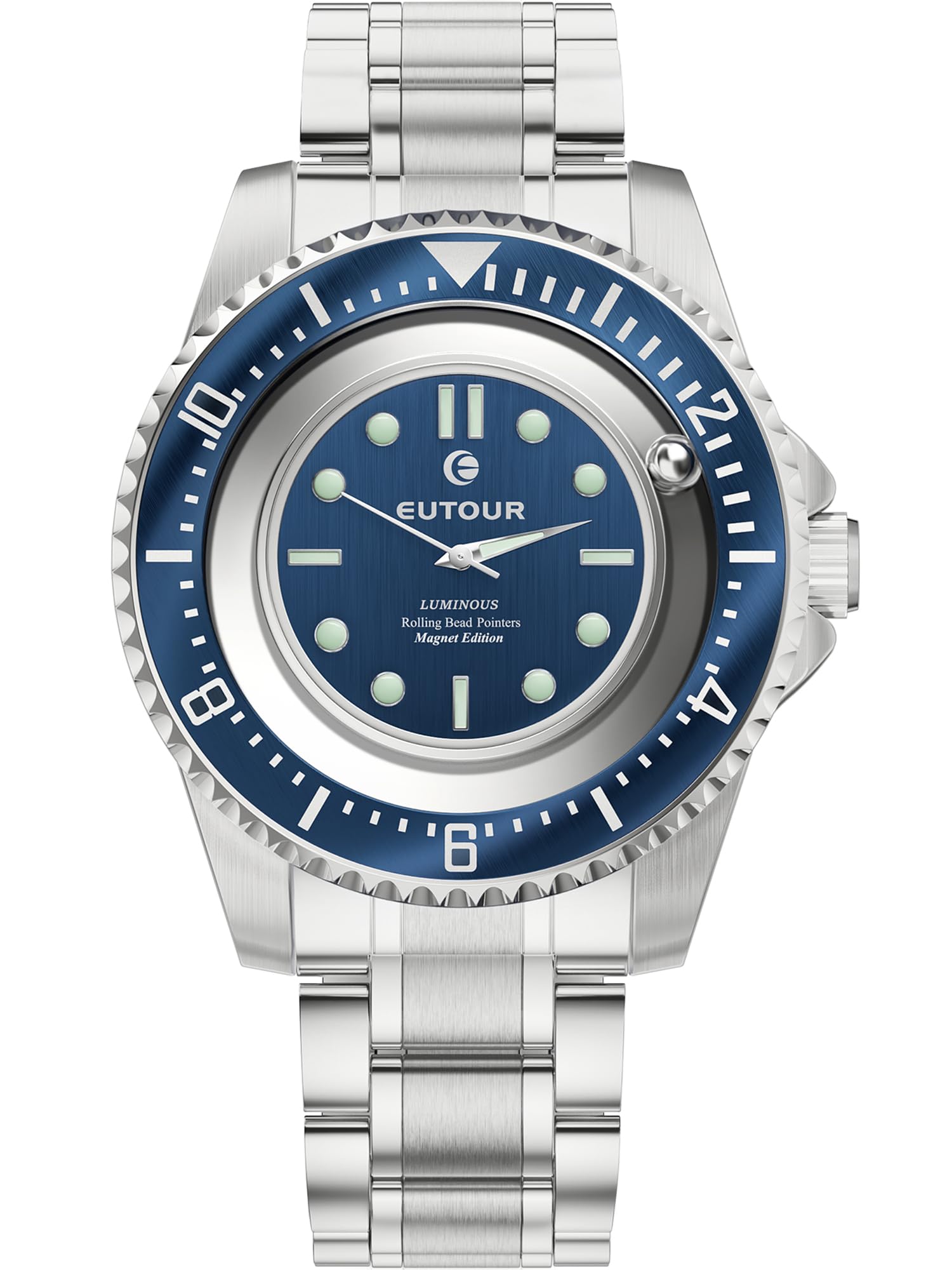 EUTOUR Reloj para Hombre, Reloj Magnético con Bola, Esfera de Cobre, Estilo Clásico, Movimiento Suizo, 40mm, Marcaciones Nocturnas
