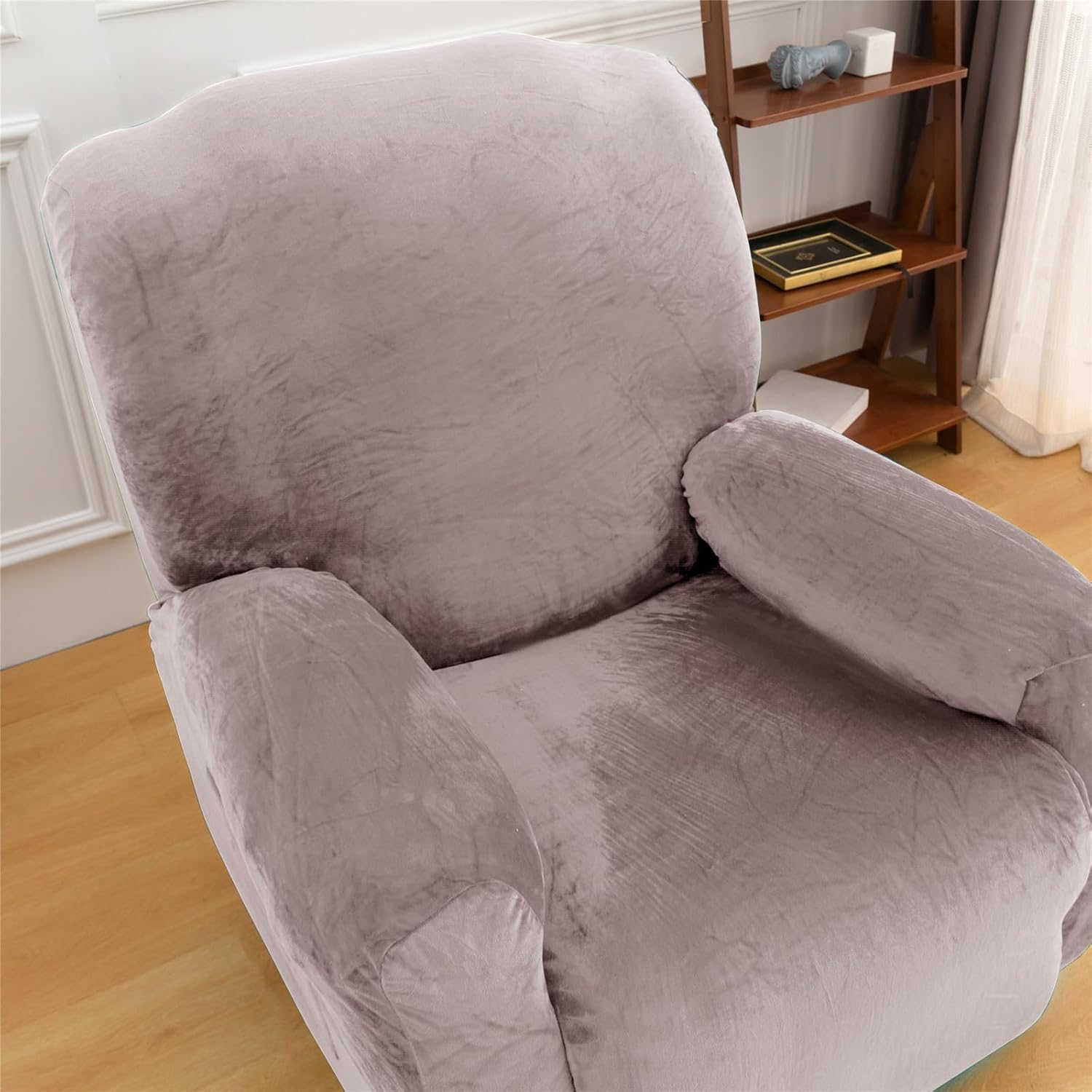 Recliner Slipcover, Velvet Stretch Reclining Chair Slipcovers 4-Pieces LazyBoy Covers Furniture Protector for Recliner with Pocket Sofa Couch Chair Cover (Haze Gray)