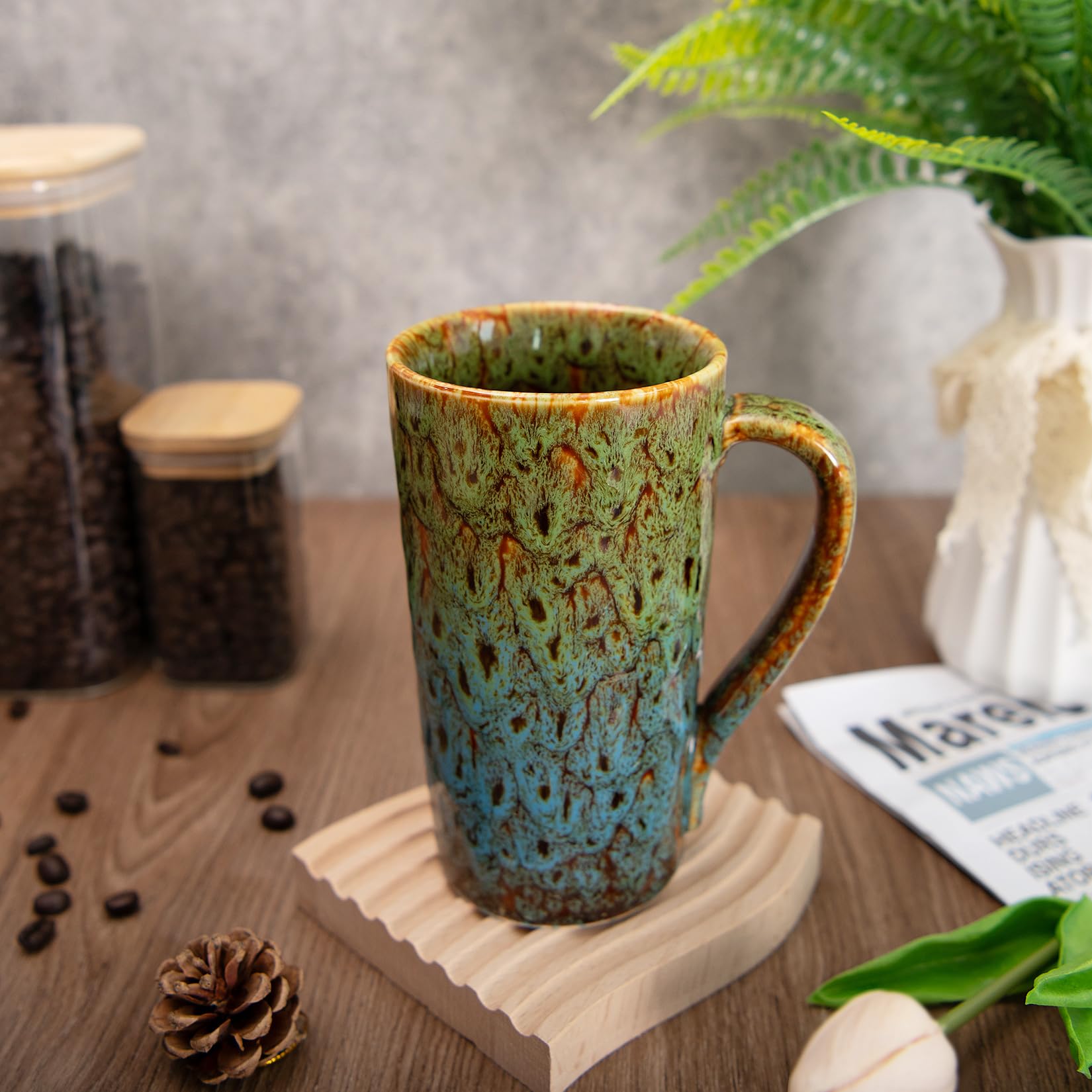 Taza De Café Grande De Cerámica De 500 Ml - Acabado Esmalte Azul Glaciar, Hecha A Mano