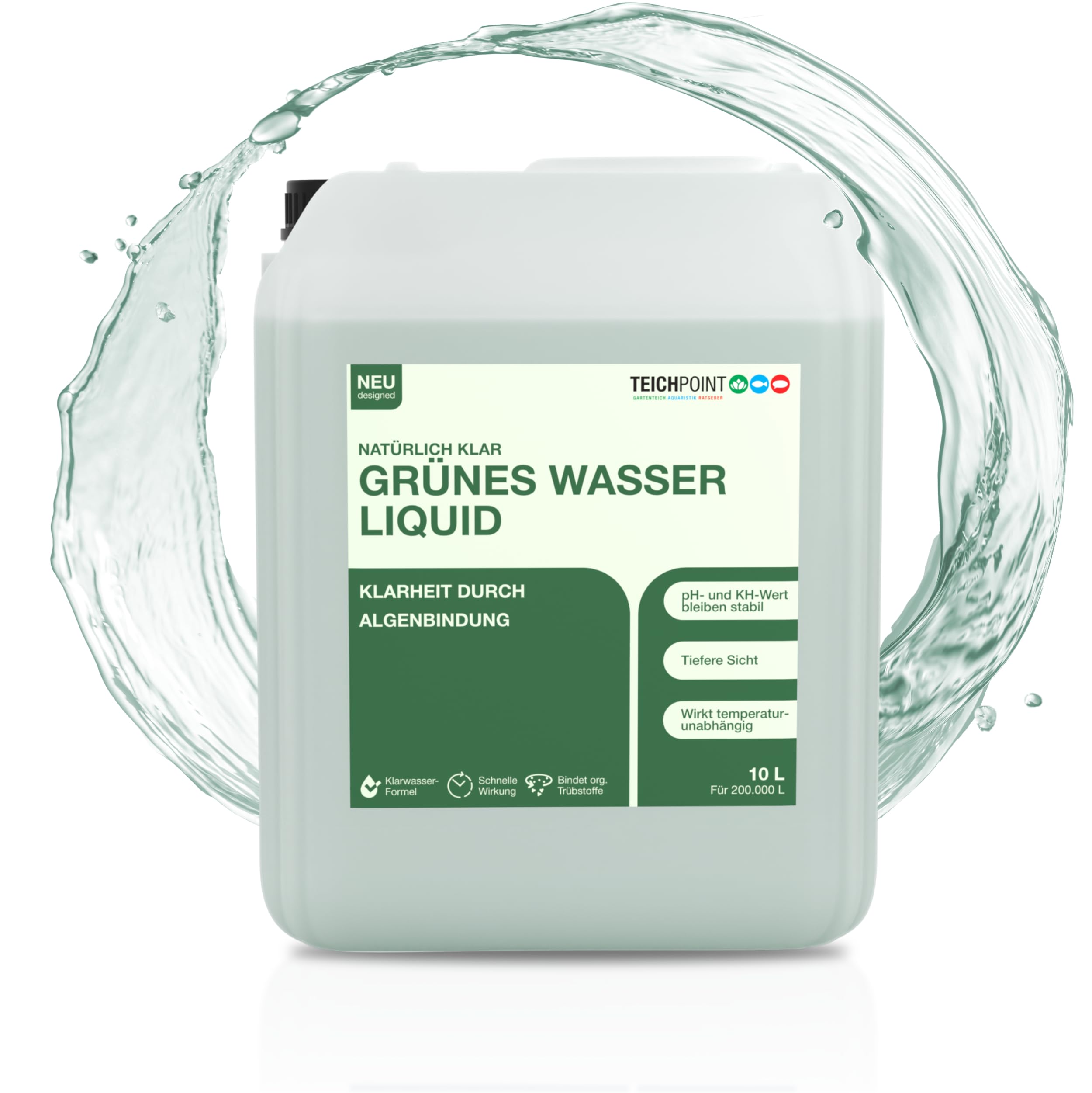 Teichpoint Grünes Wasser Liquid 10l | Flockungsmittel gegen Schwebealgen und Trübungen für schnelle Teichklärung | pH-stabil | Reichweite 200.000 Liter