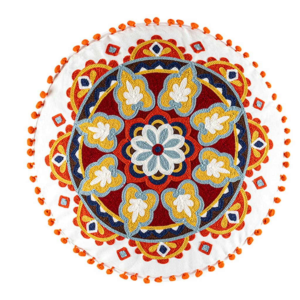 Lamala Ethnische Marokko Stil Runde Hippie Boden Kissen Für Fall Bohemian Multicolor Blumenmuster Stickerei Sitzpouf Kissenbezug Home Dekoration Pouf Abdeckung Runde Makramee