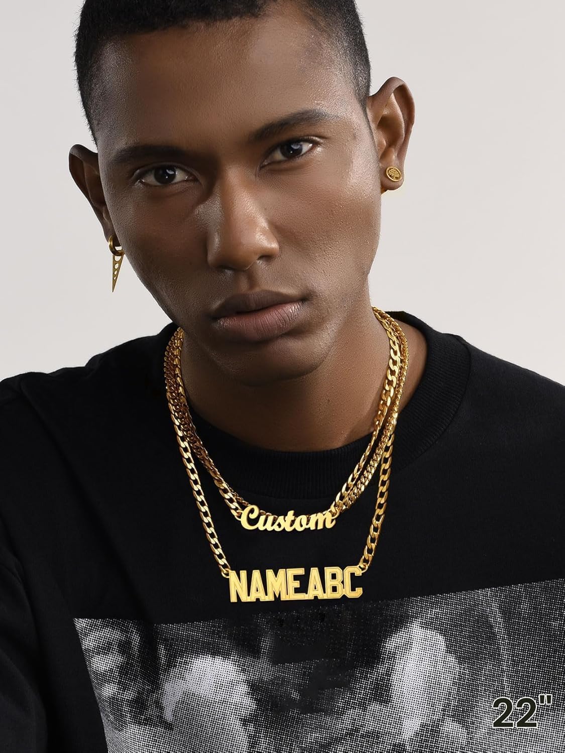 GoldChic JEWELRY Name Necklace Personalized for Men, Womens Custom Name Plate Chain, Stainless Steel Customized Old English Nameplate Choker with Curb Chains Custom, 16 inches to 30 inches