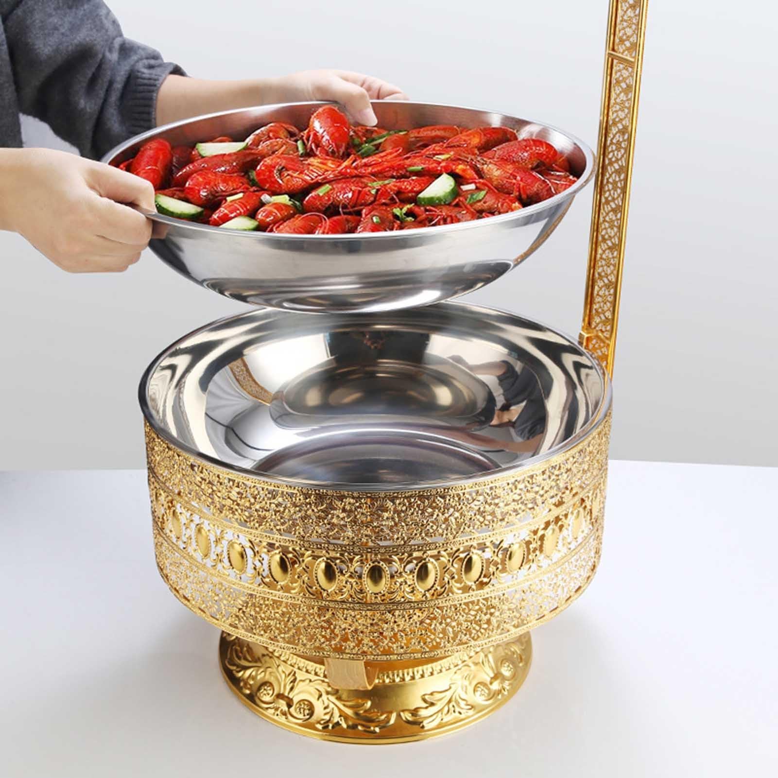 Scaldavivande in acciaio inox con coperchio appeso, elegante scaldavivande per ristoranti ed eventi