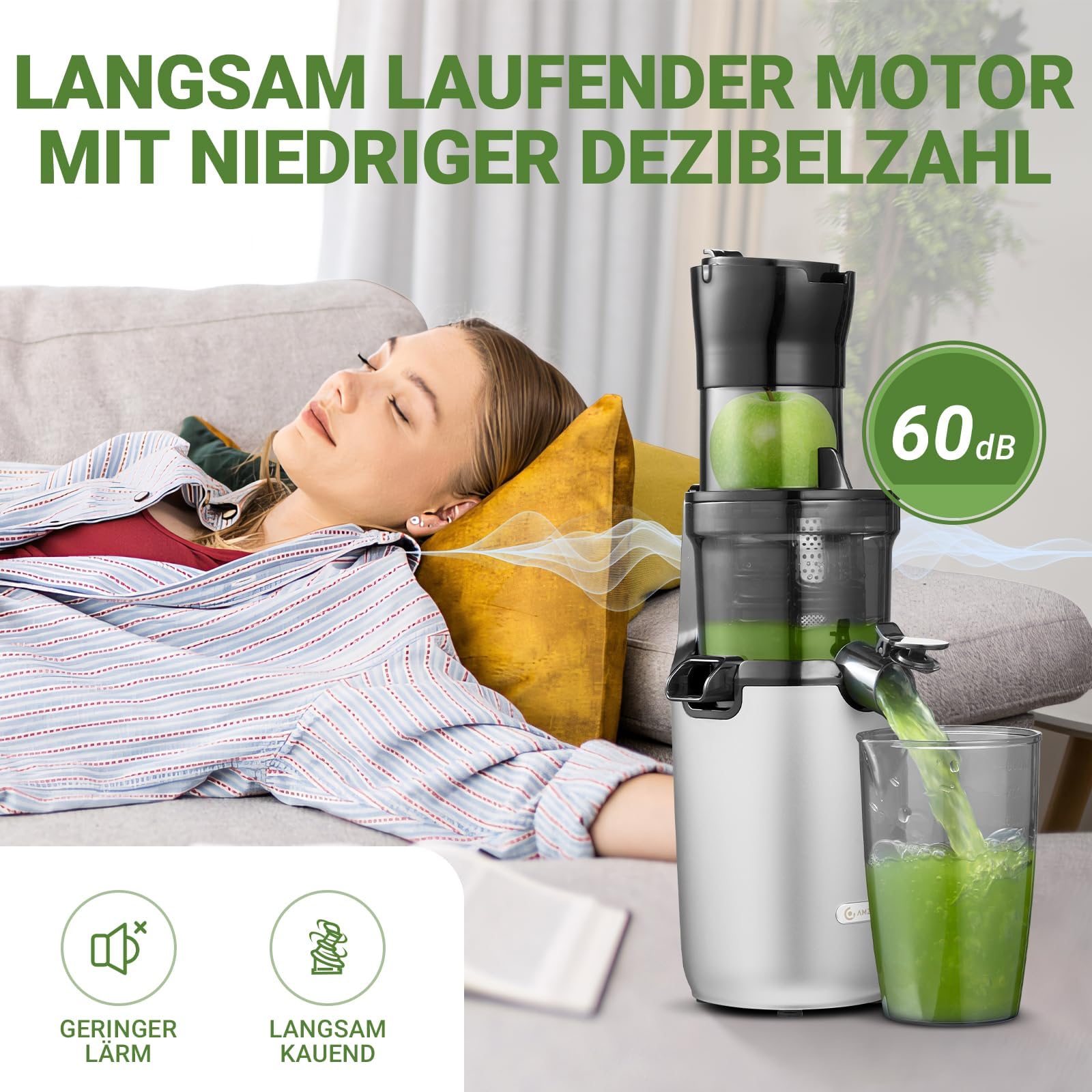 AMZCHEF Extracteur De Jus Pour Fruits Entiers 80MM - Centrifugeuse Sans BPA 200W Avec Tarière Améliorée, Filtre Double Couche, Moteur Silencieux - Gris