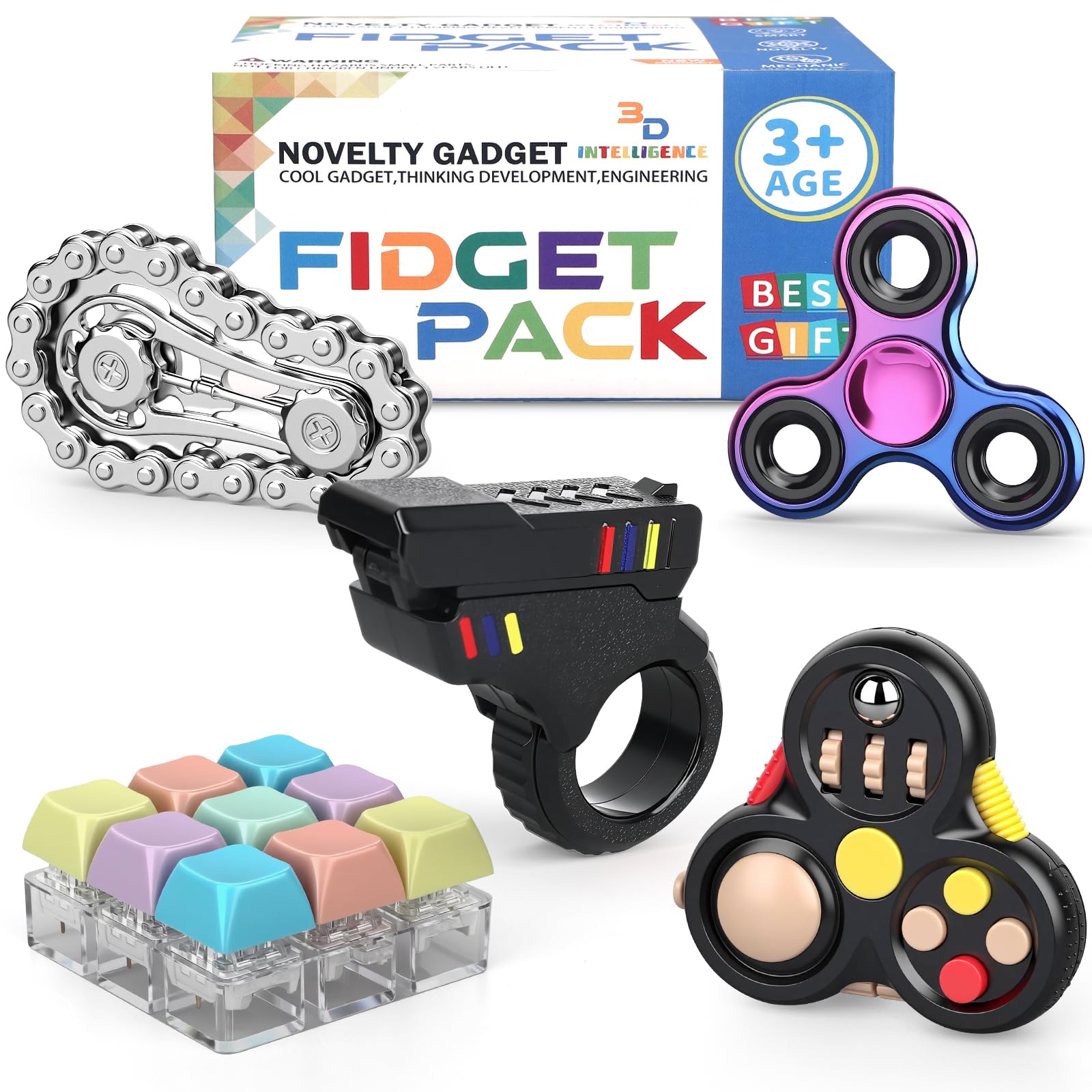 5 Pcs Fidget Toys Adults Teen, Metal Fidgets Spinner Fidget Slider Sensory Items for Stress Relief, Cool Gadgets Office Desk Toy for Adult Men Teen Gift
