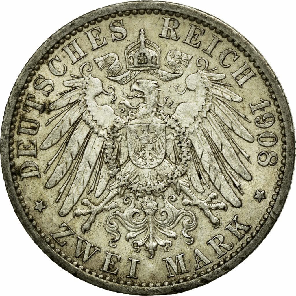 1891-1912 Zwei Kaisermark Silver German Coin. Issued Under Kaiser Wilhelm II, Prussian Ruler Who Started World War 1. 2 Mark Graded By Seller Circulated Condition