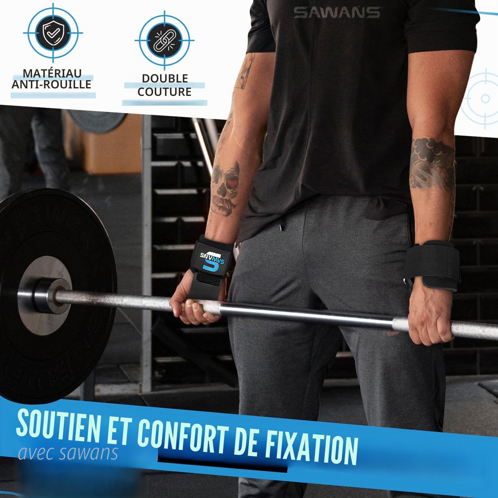 Crochets D'Haltérophilie ZBIianxer – Rembourrage Antidérapant, Sangle Poignet, Acier Et Polyester, Pour Musculation Et Powerlifting