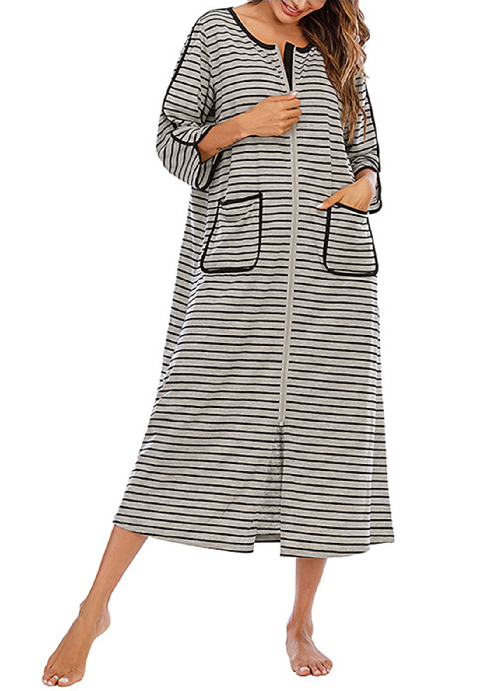 Chemise de Nuit pour Femmes Vêtements d'intérieur Longs Chemise de Nuit Ronde Vêtements de Nuit Chemise de Nuit Pleine Longueur avec Poches