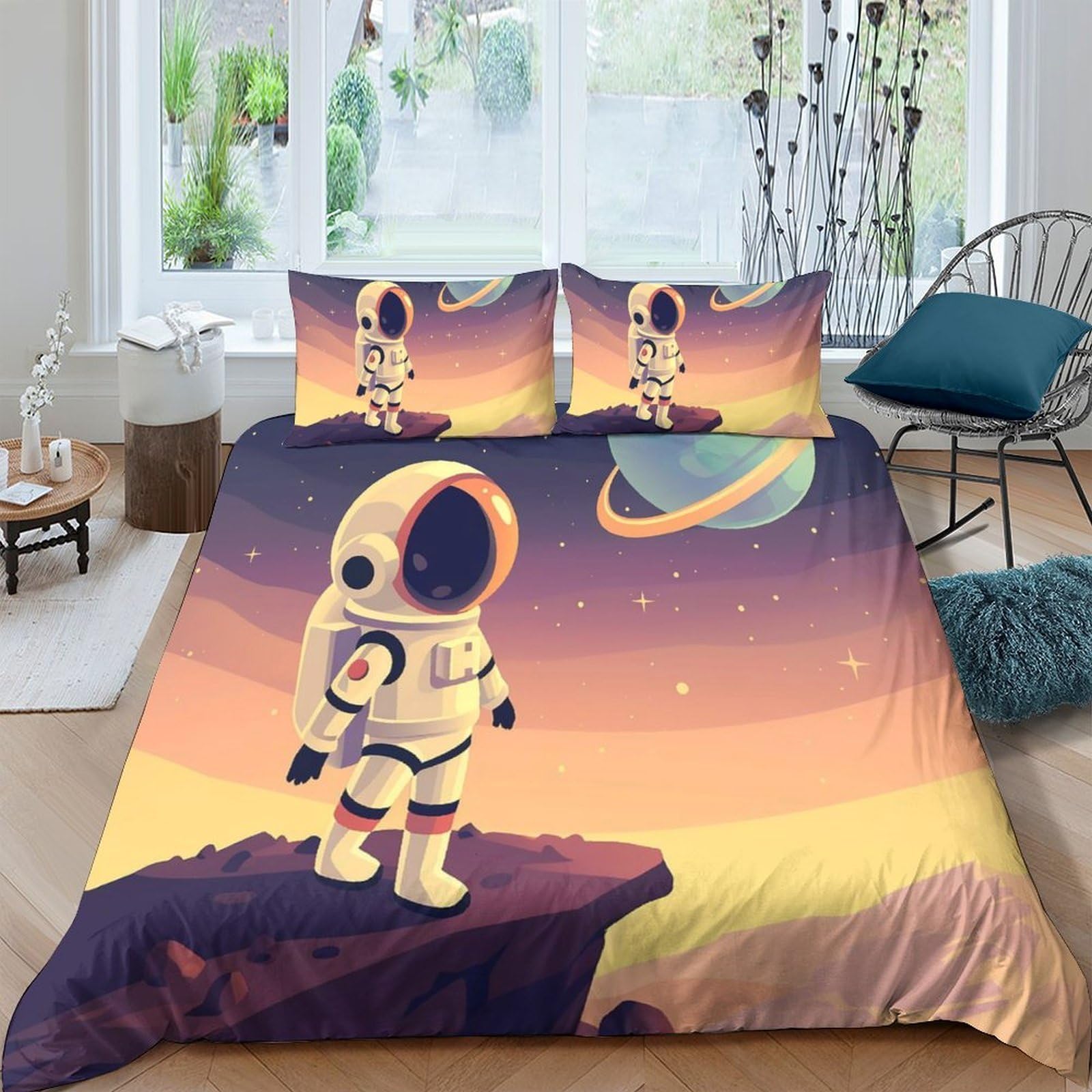 Ctjqhvkz Style-10 3D Printed Astronaut Planet Fitted Sheet Microfiber Soft Bedroom Decor Space Saturn Mattress Cover Single（135X200cm）
