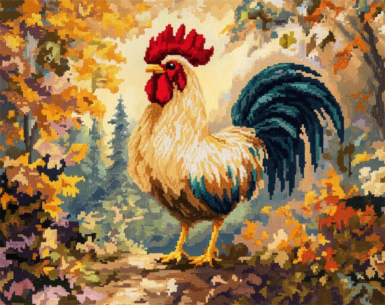 AMBATTERY Animal Tapestry Kit Cartoon Rooster DIY Crochet Kit Embroidery Set Rug Making Canvas Kits Needlework Crafts for Home Decor 21x29in